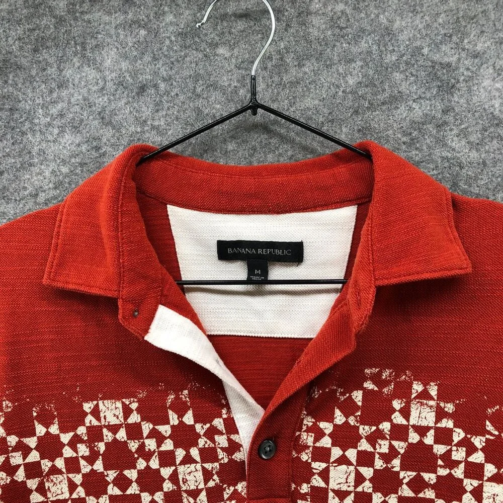 Banana Republic Polo Shirt Mens M Short Sleeve‎ Printed Burnt Orange Terracotta